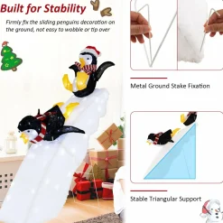Tangkula 4 FT Lighted Christmas Penguin Slide Scene Decoration