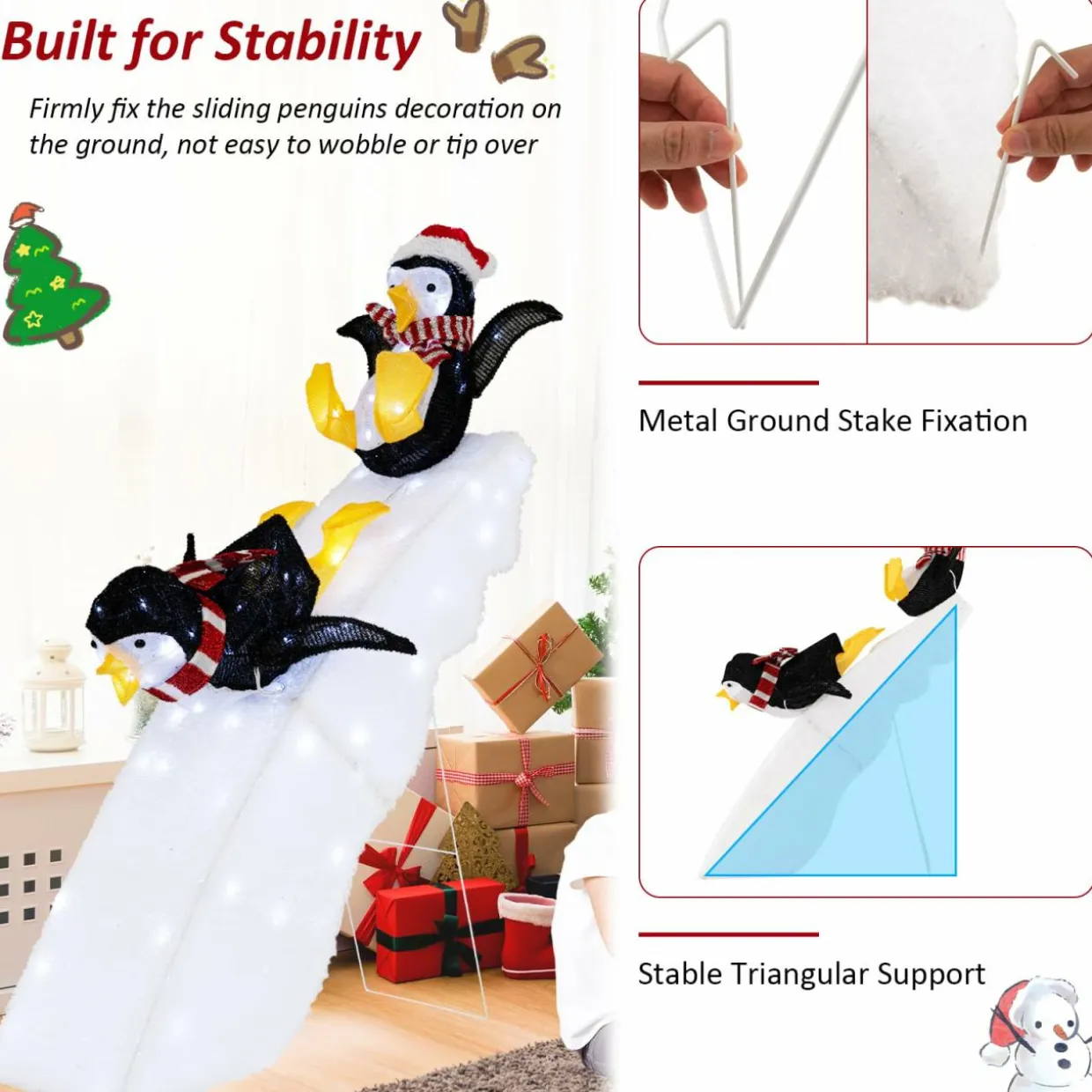 Tangkula 4 FT Lighted Christmas Penguin Slide Scene Decoration