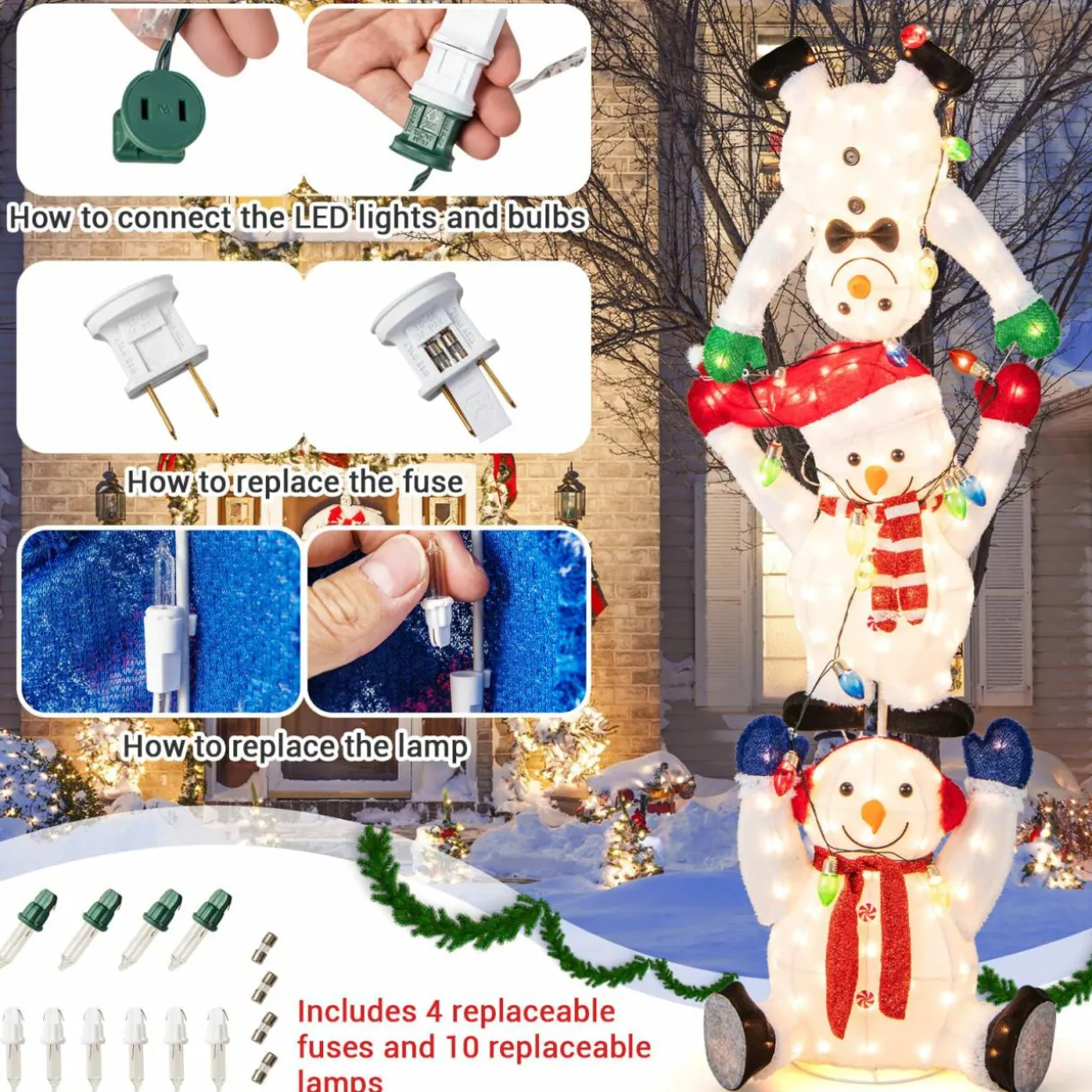 Tangkula 5.6 FT Lighted Christmas Stacked Snowmen Decoration