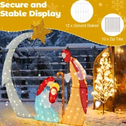 Tangkula 5 FT Lighted Christmas Nativity Scene Set, Outdoor Holy Family Decoration with 140 Warm White LED Lights