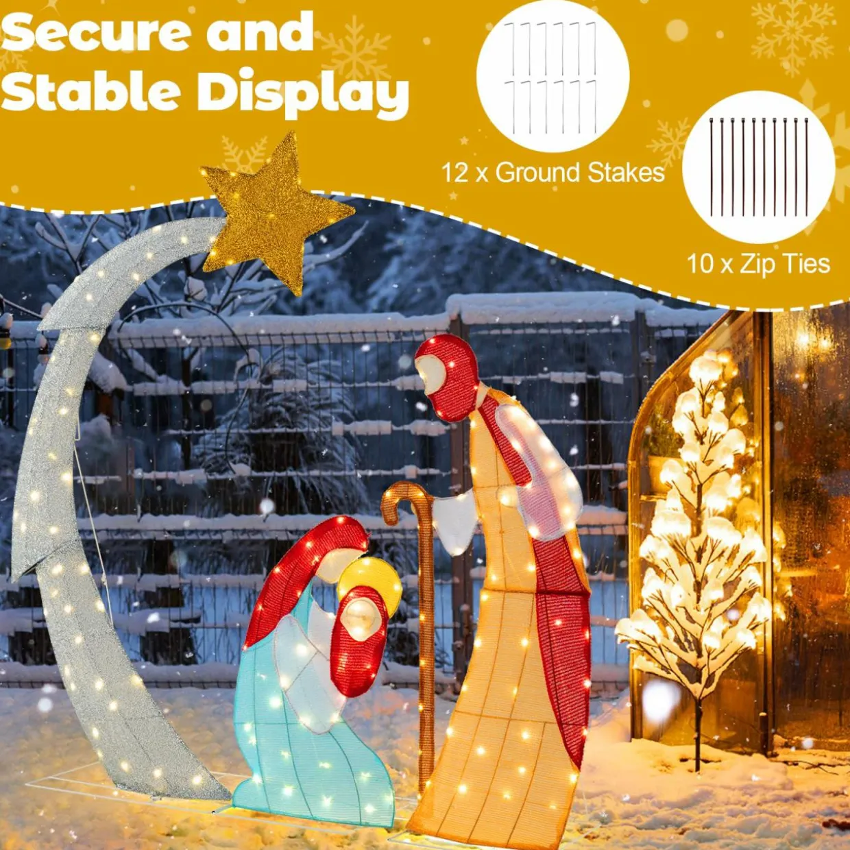 Tangkula 5 FT Lighted Christmas Nativity Scene Set, Outdoor Holy Family Decoration with 140 Warm White LED Lights