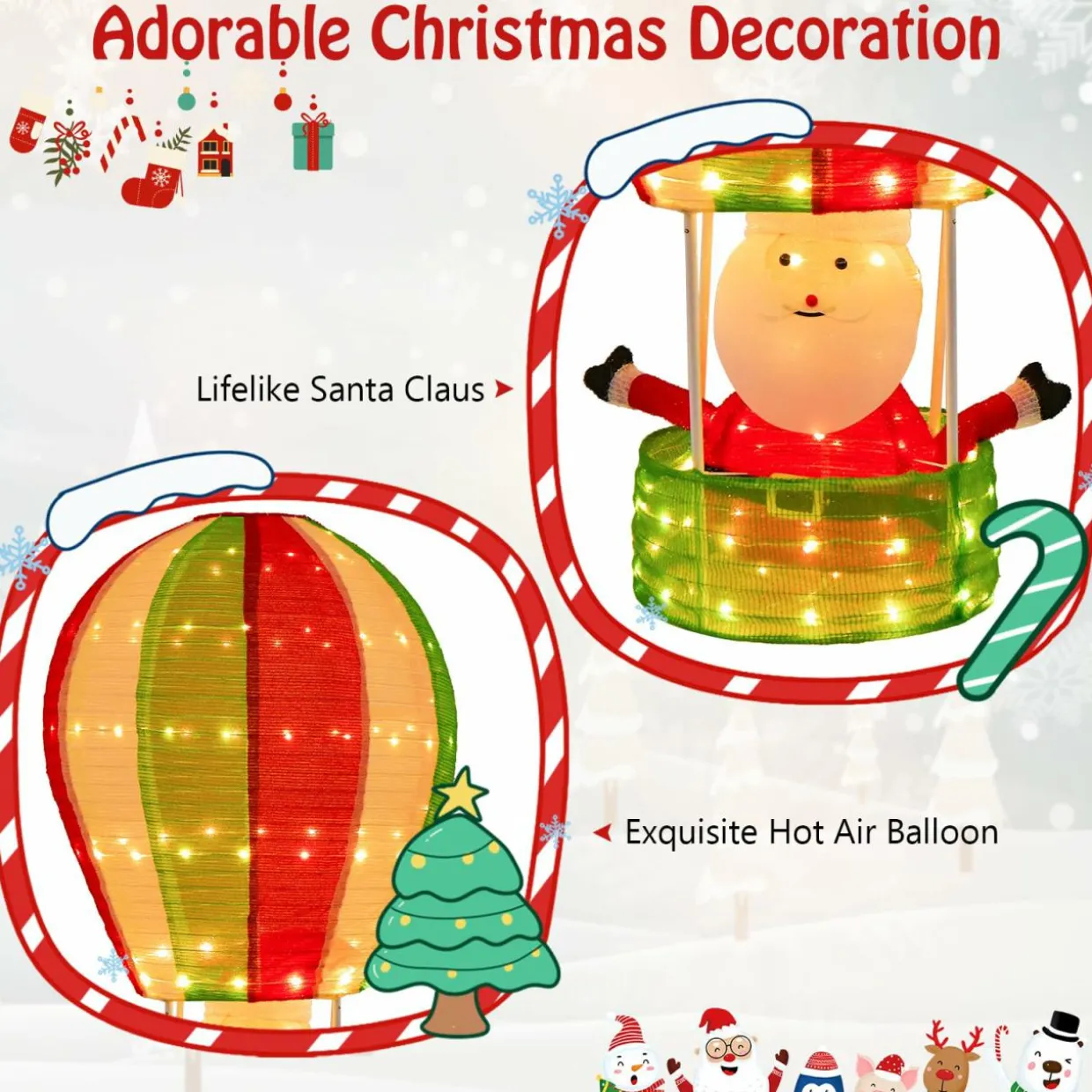 Tangkula 4.5 FT Lighted Christmas Santa Claus with Hot Air Balloon
