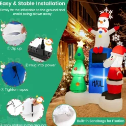 Tangkula 6 FT Lighted Christmas Inflatable Mailbox Santa Claus Snowman Christmas Tree Decoration with Built-in LED Lights