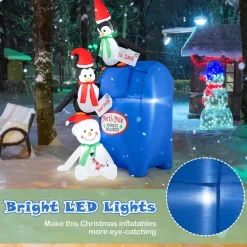 Tangkula 6 FT Lighted Christmas Inflatable Decoration, Inflatable North Pole Mailbox with Penguins and Snowman