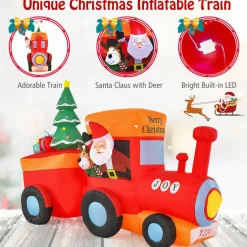 Tangkula 8.6 FT Lighted Christmas Inflatable Santa Claus on Train with Deer & Christmas Tree