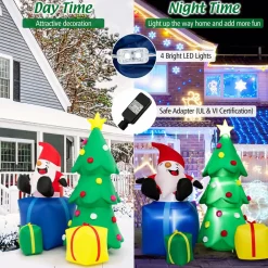 Tangkula 7 FT Lighted Christmas Inflatable Santa Claus & Christmas Tree with Gift Boxes