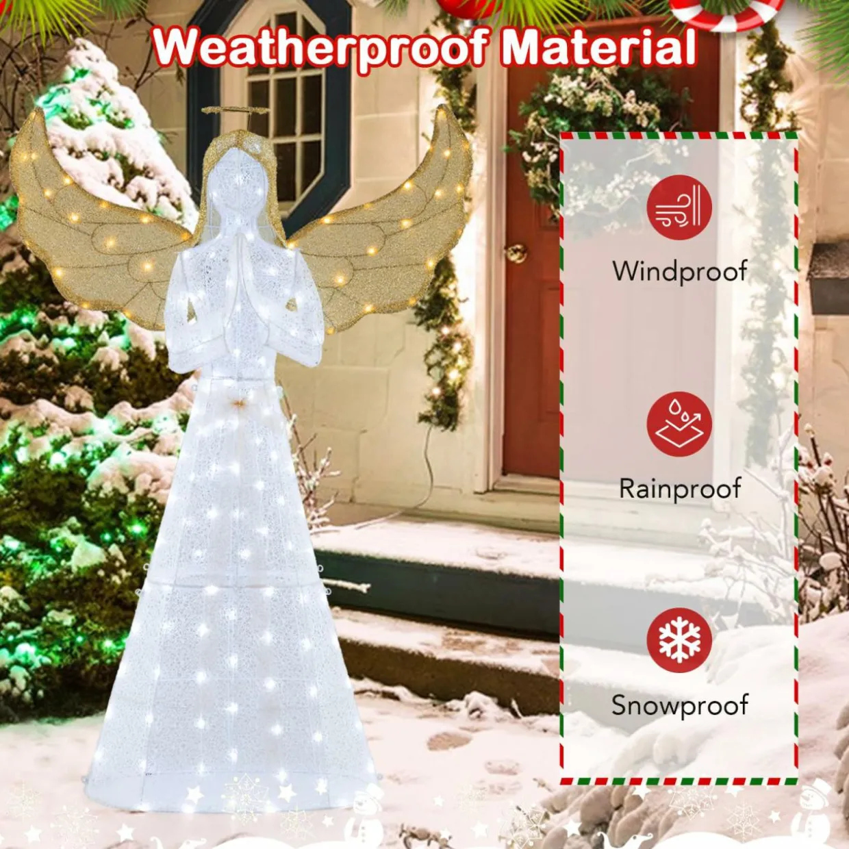 Tangkula 5 FT Lighted Christmas Angel, Light-up Winged Xmas Angel with 150 LED Lights, Zip Ties & Ground Stakes