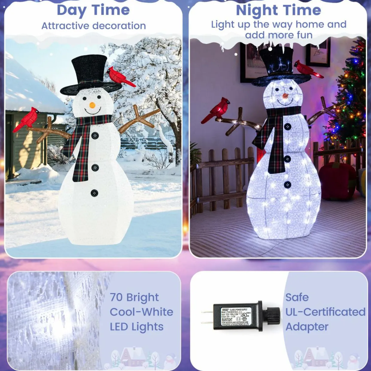 Tangkula 4.2 FT Lighted Christmas Snowman with Redbirds