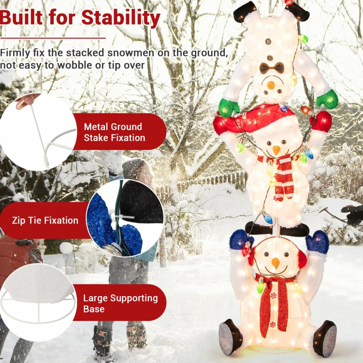Tangkula 5.6 FT Lighted Christmas Stacked Snowmen Decoration
