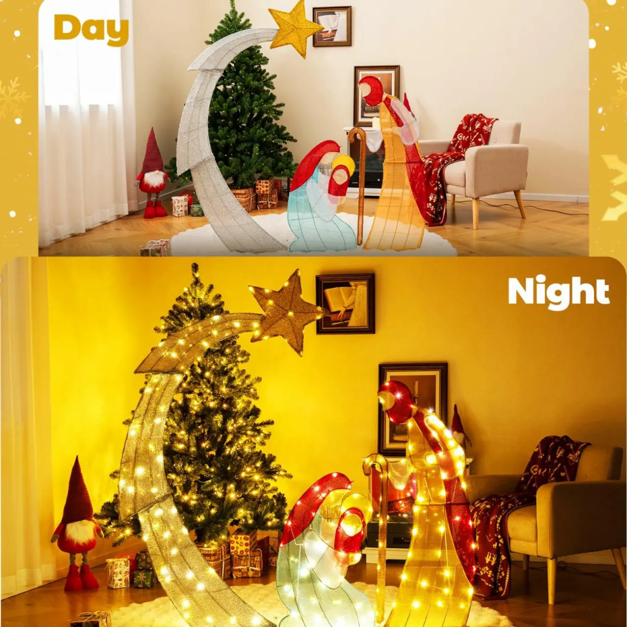 Tangkula 5 FT Lighted Christmas Nativity Scene Set, Outdoor Holy Family Decoration with 140 Warm White LED Lights