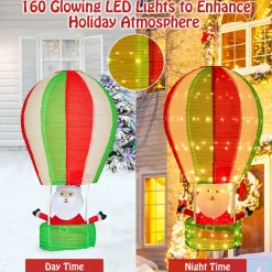 Tangkula 4.5 FT Lighted Christmas Santa Claus with Hot Air Balloon
