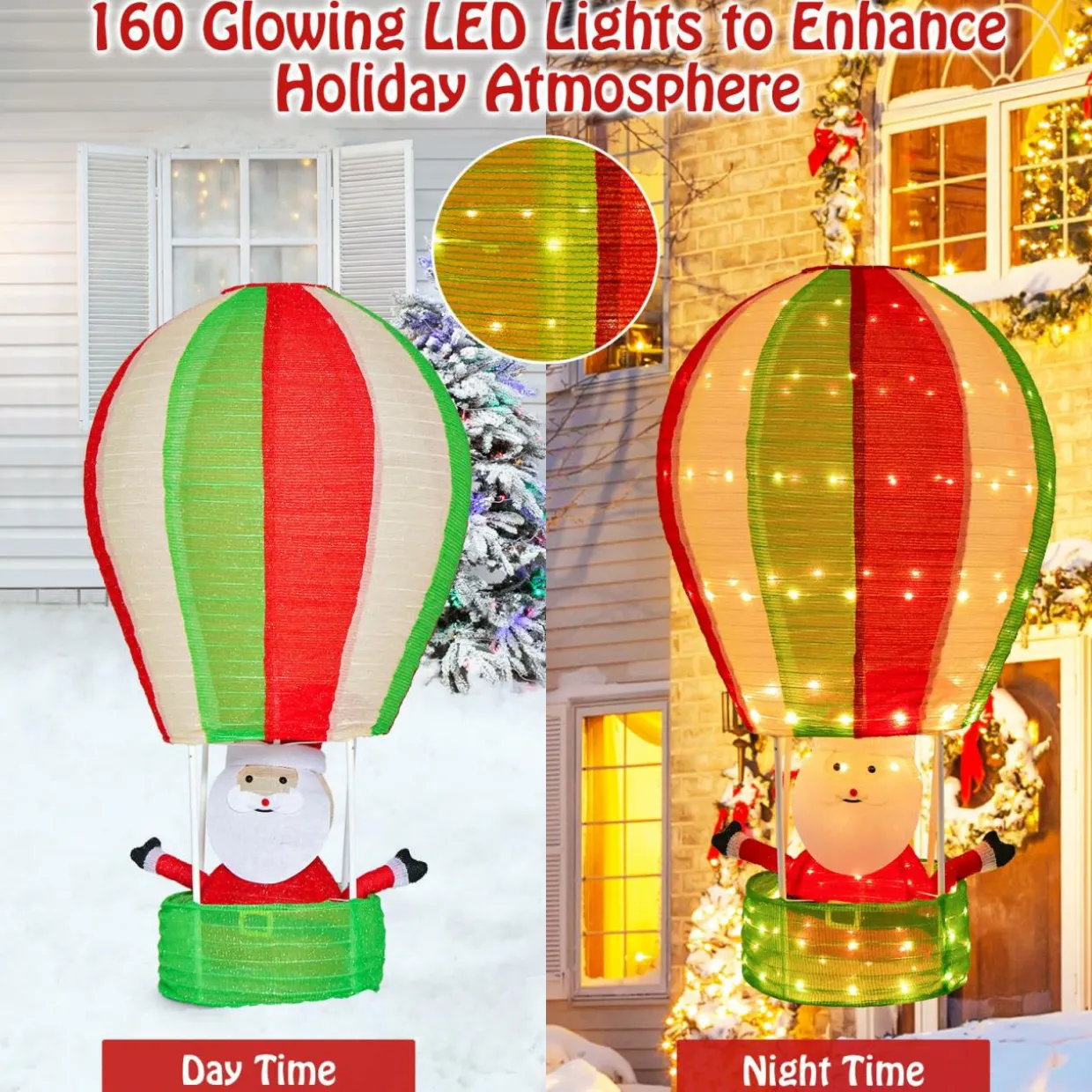Tangkula 4.5 FT Lighted Christmas Santa Claus with Hot Air Balloon