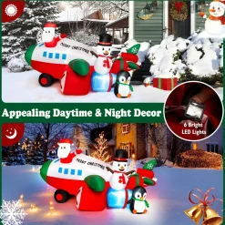 Tangkula 9.5 FT Lighted Christmas Inflatable Santa Claus on Helicopter