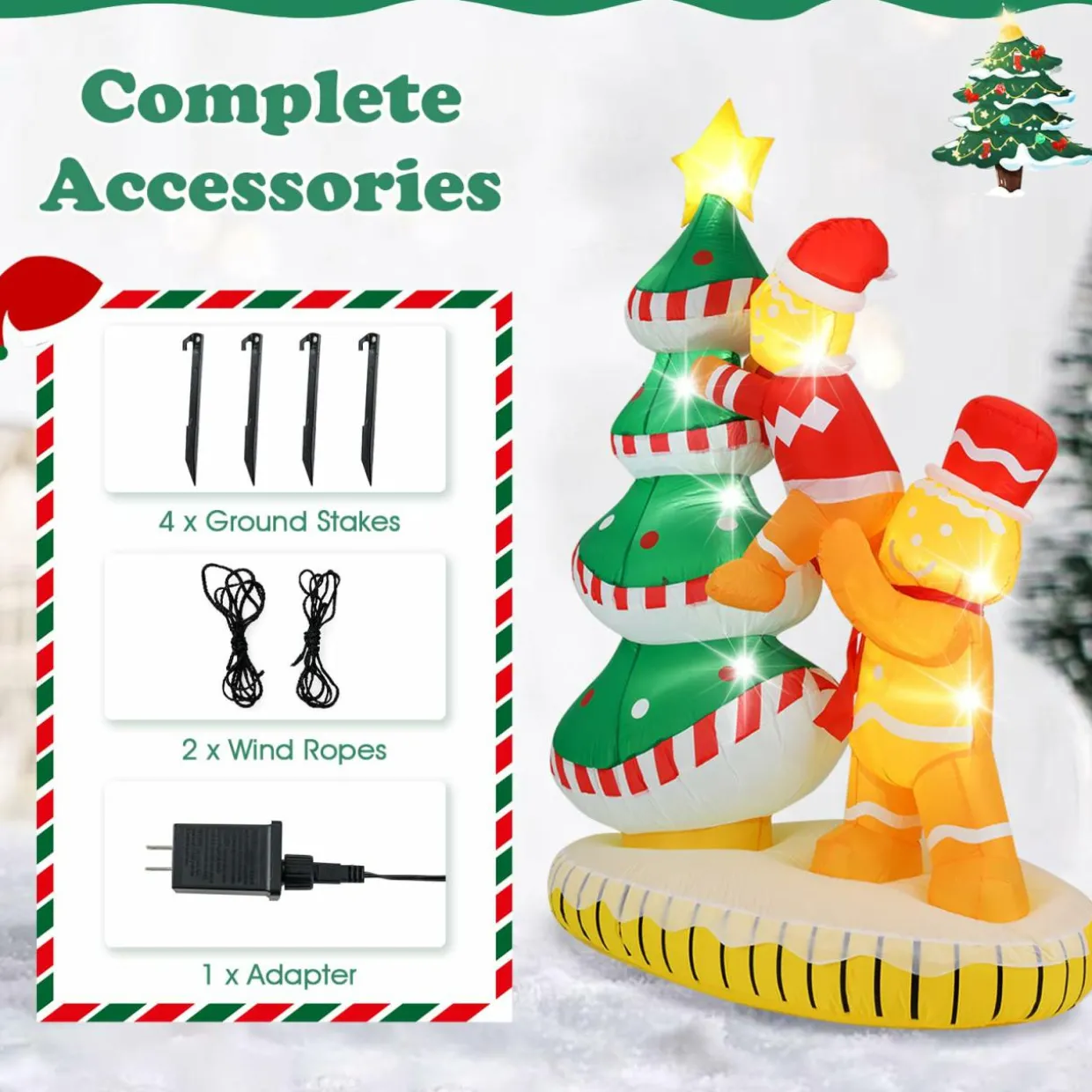Tangkula 7 FT Lighted Christmas Inflatable Gingerbread Men Climbing Christmas Tree with LED Lights & Built-in Fan