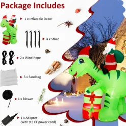 Tangkula 8 FT Lighted Christmas Inflatable Santa Claus Dinosaur Decoration with Gift Boxes