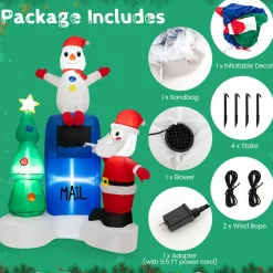 Tangkula 6 FT Lighted Christmas Inflatable Mailbox Santa Claus Snowman Christmas Tree Decoration with Built-in LED Lights