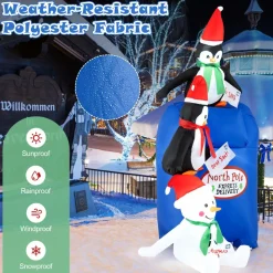 Tangkula 6 FT Lighted Christmas Inflatable Decoration, Inflatable North Pole Mailbox with Penguins and Snowman