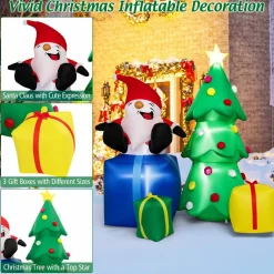 Tangkula 7 FT Lighted Christmas Inflatable Santa Claus & Christmas Tree with Gift Boxes