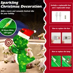 Tangkula 2.4 FT Lighted Christmas Dinosaur Decoration