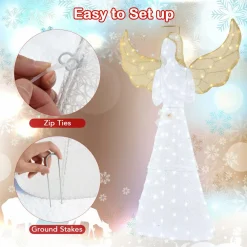 Tangkula 5 FT Lighted Christmas Angel, Light-up Winged Xmas Angel with 150 LED Lights, Zip Ties & Ground Stakes