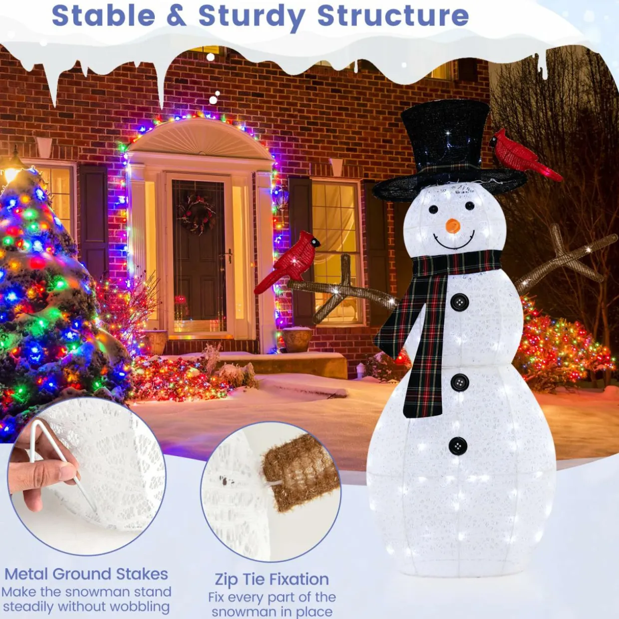 Tangkula 4.2 FT Lighted Christmas Snowman with Redbirds