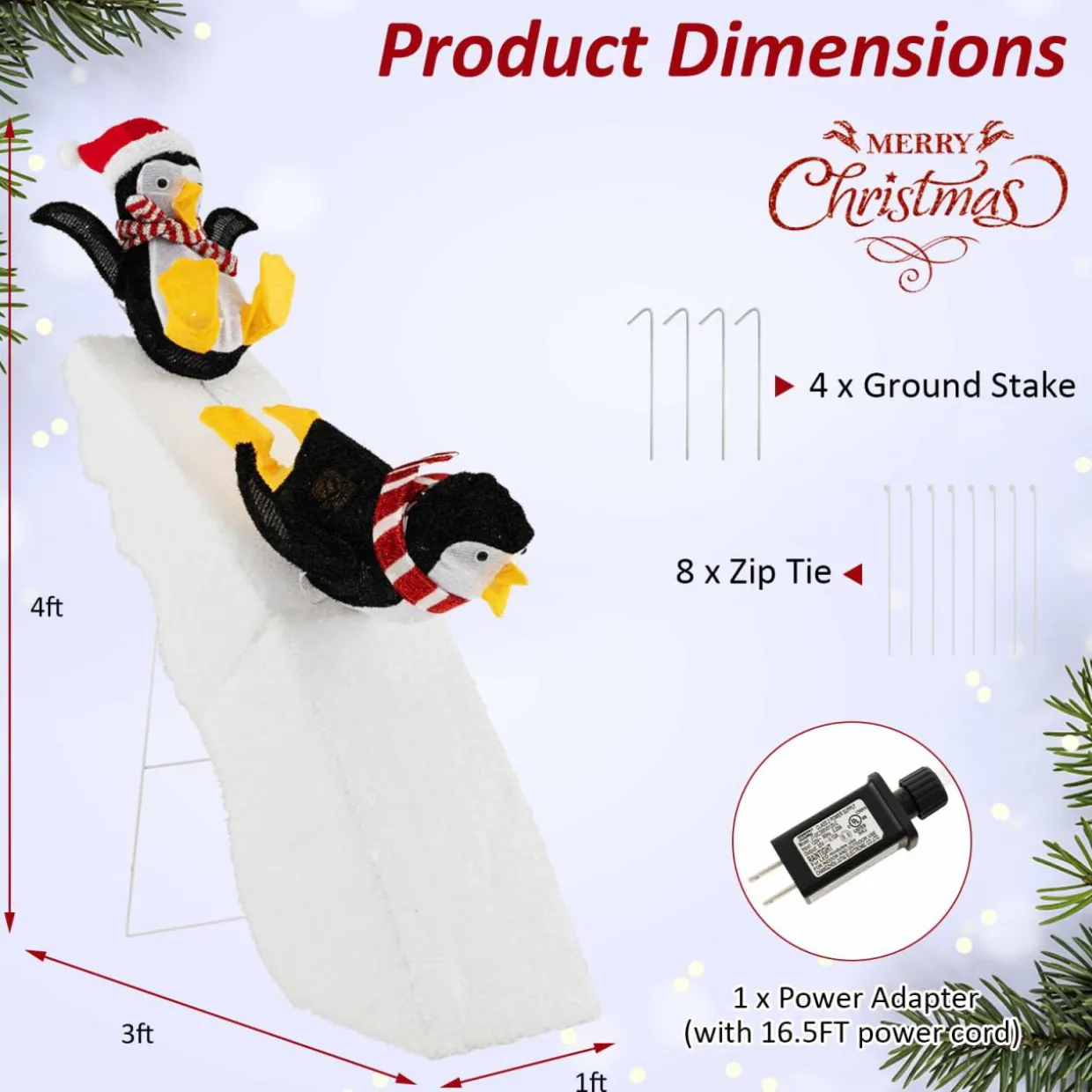 Tangkula 4 FT Lighted Christmas Penguin Slide Scene Decoration