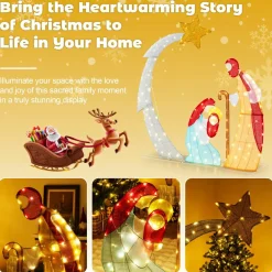 Tangkula 5 FT Lighted Christmas Nativity Scene Set, Outdoor Holy Family Decoration with 140 Warm White LED Lights