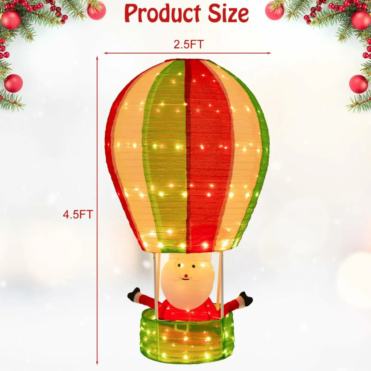 Tangkula 4.5 FT Lighted Christmas Santa Claus with Hot Air Balloon