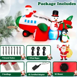Tangkula 9.5 FT Lighted Christmas Inflatable Santa Claus on Helicopter