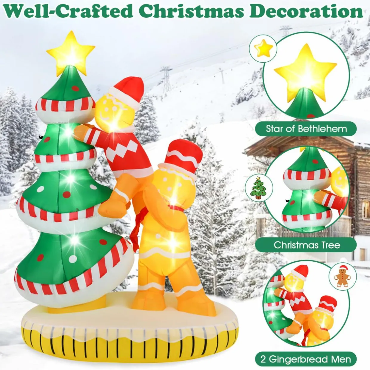 Tangkula 7 FT Lighted Christmas Inflatable Gingerbread Men Climbing Christmas Tree with LED Lights & Built-in Fan