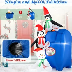 Tangkula 6 FT Lighted Christmas Inflatable Decoration, Inflatable North Pole Mailbox with Penguins and Snowman