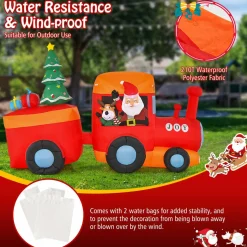 Tangkula 8.6 FT Lighted Christmas Inflatable Santa Claus on Train with Deer & Christmas Tree