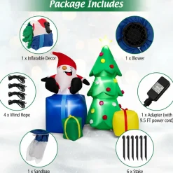 Tangkula 7 FT Lighted Christmas Inflatable Santa Claus & Christmas Tree with Gift Boxes