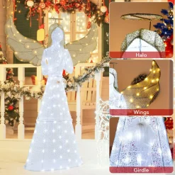 Tangkula 5 FT Lighted Christmas Angel, Light-up Winged Xmas Angel with 150 LED Lights, Zip Ties & Ground Stakes