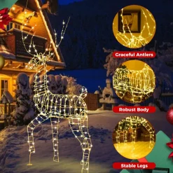 Tangkula 6 FT Lighted Christmas Reindeer, 3D Buck Xmas Decoration with 300 Warm White LED Lights