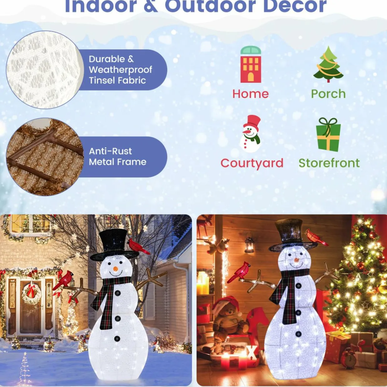 Tangkula 4.2 FT Lighted Christmas Snowman with Redbirds