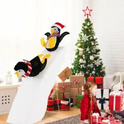 Tangkula 4 FT Lighted Christmas Penguin Slide Scene Decoration