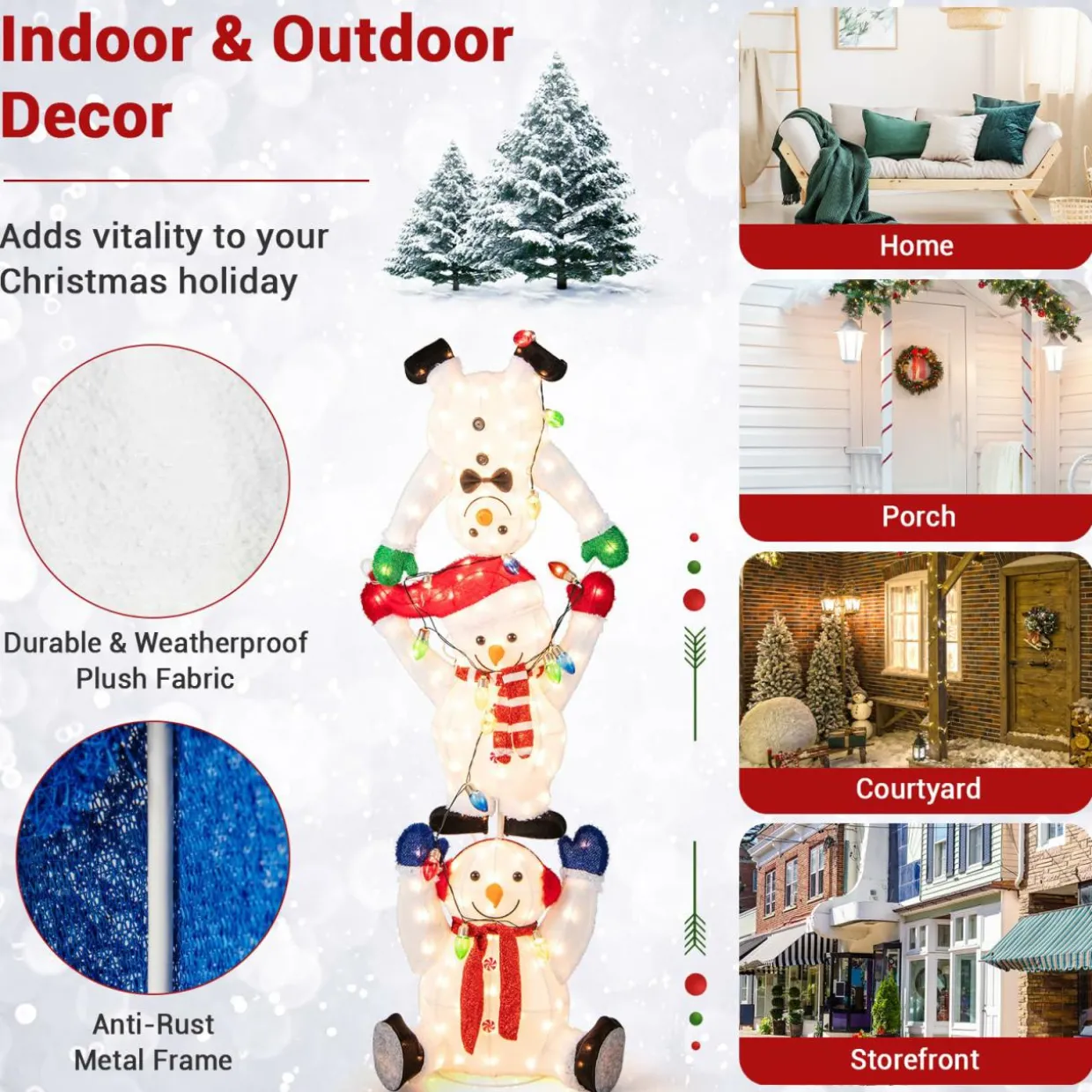 Tangkula 5.6 FT Lighted Christmas Stacked Snowmen Decoration