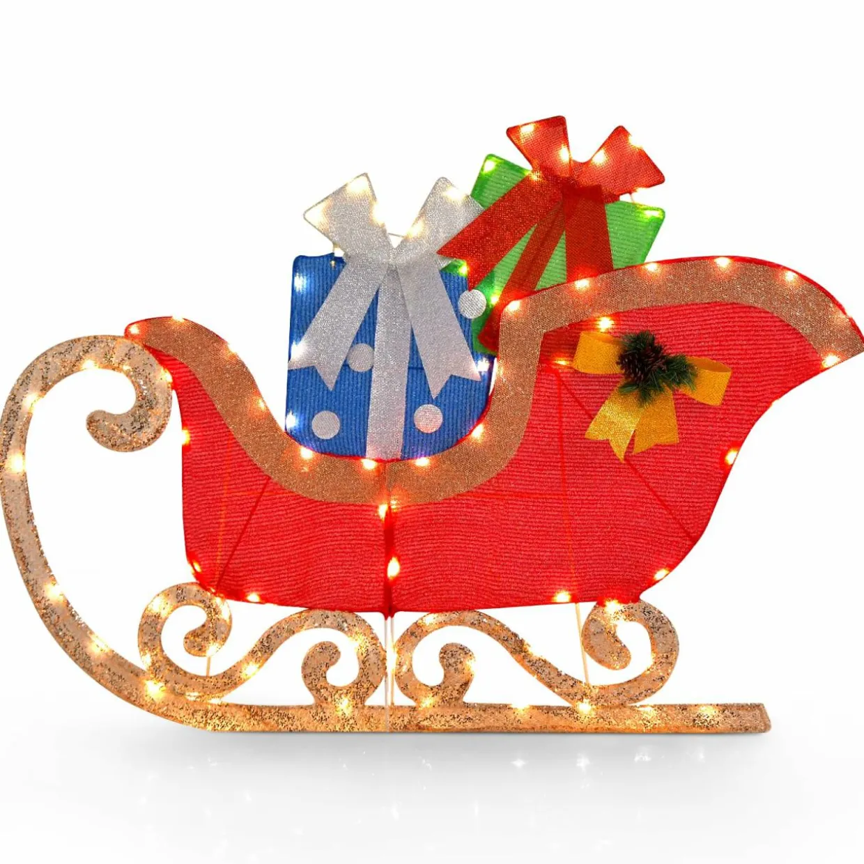 Tangkula 4 FT Lighted Christmas Sleigh Decoration, Lighted Santa