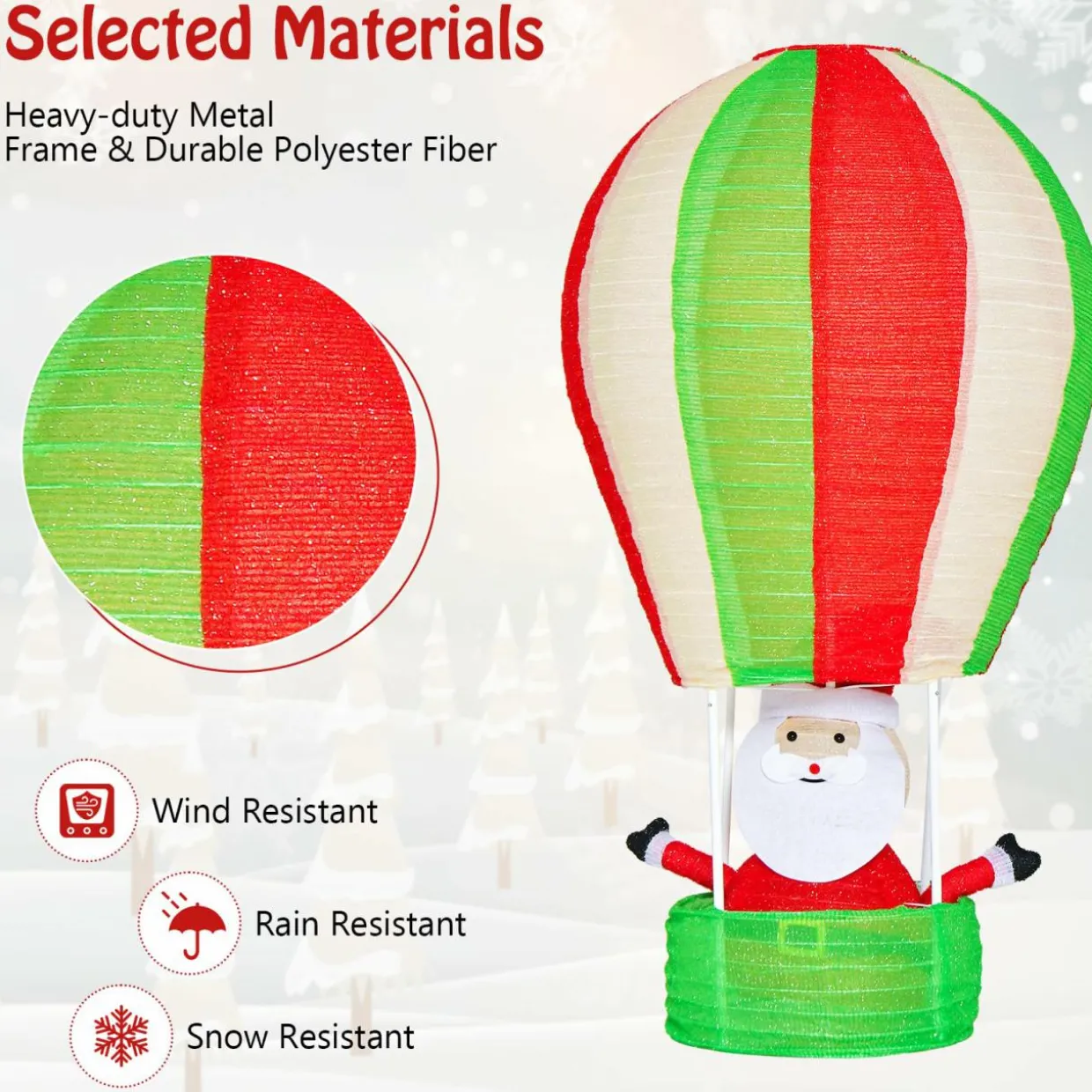 Tangkula 4.5 FT Lighted Christmas Santa Claus with Hot Air Balloon