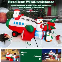 Tangkula 9.5 FT Lighted Christmas Inflatable Santa Claus on Helicopter