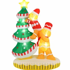 Tangkula 7 FT Lighted Christmas Inflatable Gingerbread Men Climbing Christmas Tree with LED Lights & Built-in Fan