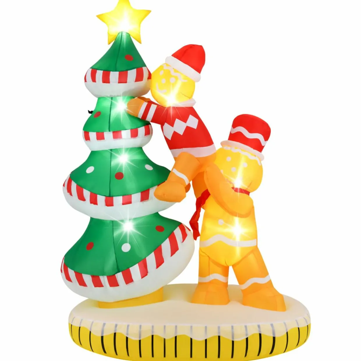 Tangkula 7 FT Lighted Christmas Inflatable Gingerbread Men Climbing Christmas Tree with LED Lights & Built-in Fan