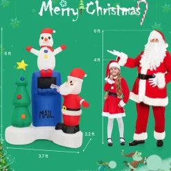 Tangkula 6 FT Lighted Christmas Inflatable Mailbox Santa Claus Snowman Christmas Tree Decoration with Built-in LED Lights