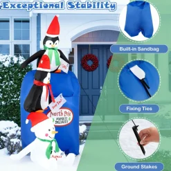 Tangkula 6 FT Lighted Christmas Inflatable Decoration, Inflatable North Pole Mailbox with Penguins and Snowman