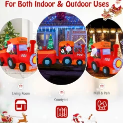 Tangkula 8.6 FT Lighted Christmas Inflatable Santa Claus on Train with Deer & Christmas Tree