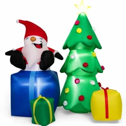 Tangkula 7 FT Lighted Christmas Inflatable Santa Claus & Christmas Tree with Gift Boxes