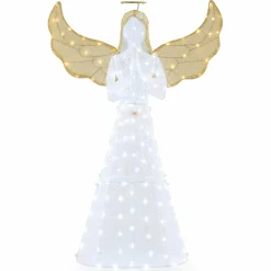 Tangkula 5 FT Lighted Christmas Angel, Light-up Winged Xmas Angel with 150 LED Lights, Zip Ties & Ground Stakes