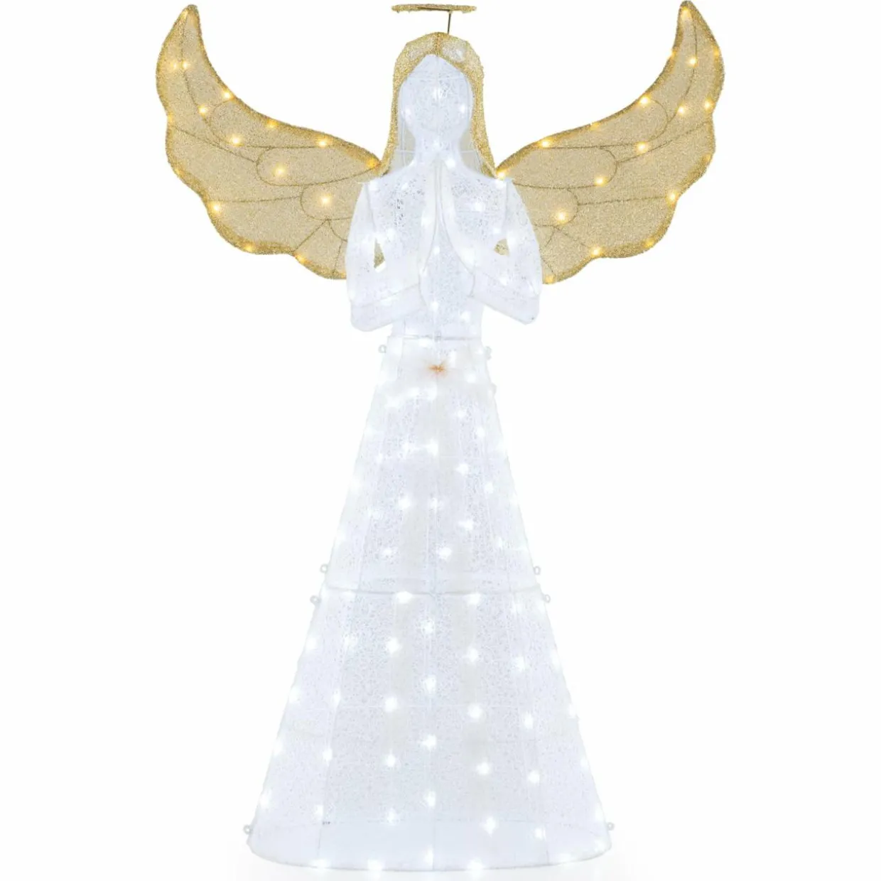 Tangkula 5 FT Lighted Christmas Angel, Light-up Winged Xmas Angel with 150 LED Lights, Zip Ties & Ground Stakes