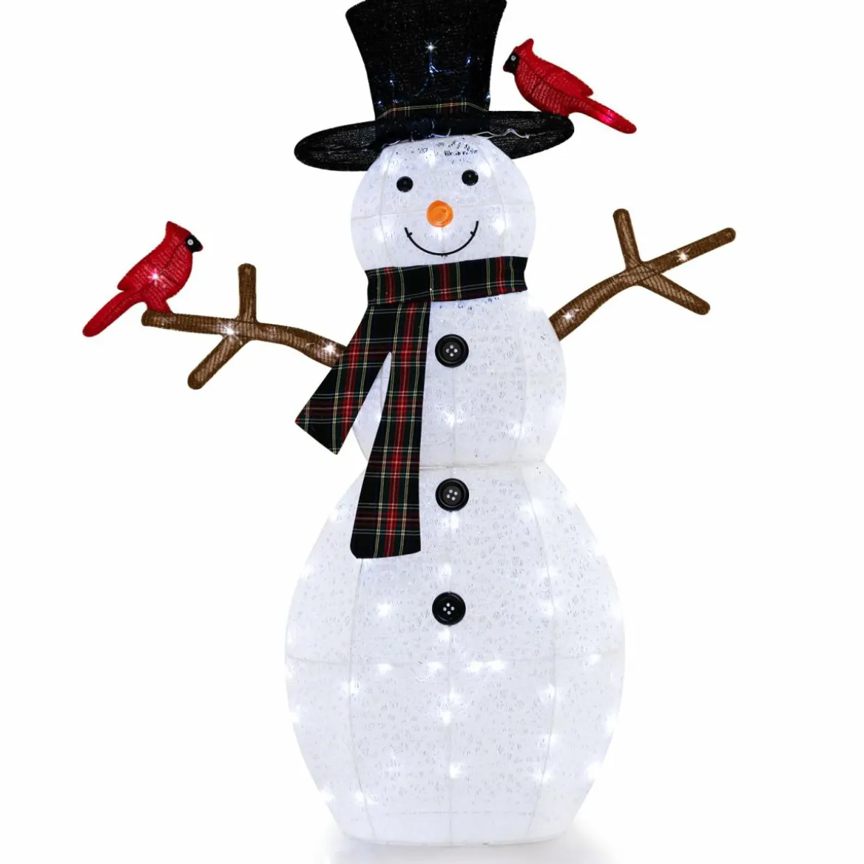 Tangkula 4.2 FT Lighted Christmas Snowman with Redbirds